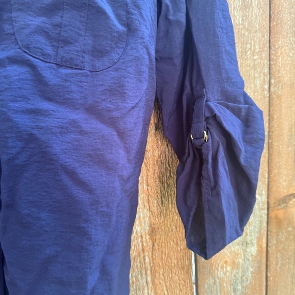 JM COLLECTION Women’s Navy Blue Button Down 3/4 Sleeve Shirt Blouse Size 6 - Picture 5 of 10